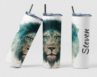 Lion Tumbler, Custom Lion's Head Birthday Tumbler Gift for Men, Lion Gift Tumbler Cup for Stepfather Father's Day, Tumbler for a Man
