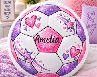 Soccer Pillow, Personalized Sports Pillow for Girls, Custom Soccer Ball Shaped Pillow, Soccer Player Gift, Girls Soccer Room Decor
