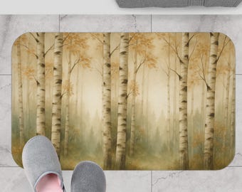 Forest Bath Mat, Evergreen Tree Bathroom Rug, Nature Lodge Cabin Decor, Rustic Woodland Bath Decor, Mountain Retreat Bathroom Accessories