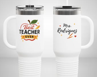 Personalized Teacher Cup, Custom 40oz Tumbler with Handle, Insulated Stainless Steel Drinkware, Christmas Gift for Educator, Name Travel Mug