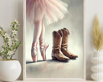 Girls Room Art Printable Wall Art Ballerina Print Kids Room Decoration Cowboy Boots Teen Girl Room Art Dancer Wall Art Ballet Decor Western