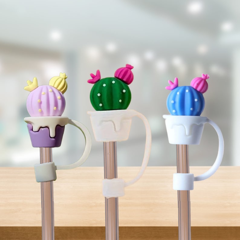 Straw Topper Cover Cactus Silicone Cap for Reusable Plastic Straws, Cute Cactus Silicone Straw Cover Top Fit Most Straws Not All Fit Stanley image 4