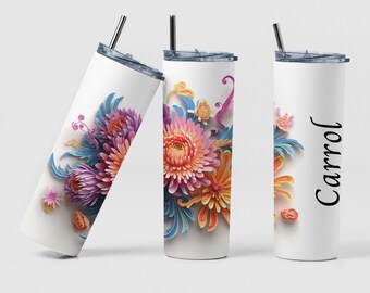 September Birth Month Flower Custom Coffee Travel Tumbler Cup Birthday Gift, Personalized September Aster Floral Tumbler Cup Gift for Mom