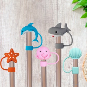 Straw Topper Cover Mermaid Fish Tail Seashell for Reusable Straws, Reusable Straw Cover Caps Gift Fit Most Straws Not All Fit Stanley Straws