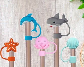 Straw Topper Cover Mermaid Fish Tail Seashell for Reusable Straws, Reusable Straw Cover Caps Gift Fit Most Straws Not All Fit Stanley Straws
