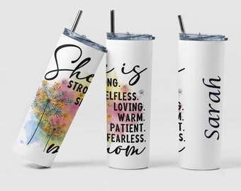 Custom Mom Floral Affirmation Coffee Travel Tumbler Cup Birthday Gift, Personalized Mom Affirmation Mom Life Tumbler Cup Mother's Day Gift