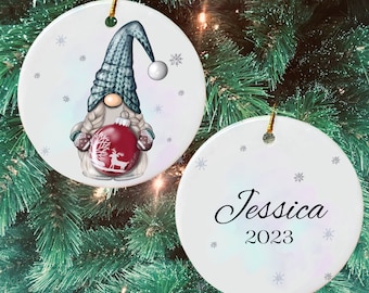 Christmas Gnome Ceramic Ornament Custom Handmade Christmas Tree Decor Gift, Personalized Cute Holiday Gnome Ornament Christmas Gift