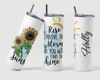 Sunflower Daily Affirmation Self Care Custom 20oz Coffee Travel Tumbler Cup Birthday Mom Gift, Personalized Positive Reminders Tea Tumbler