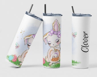 Easter Bunny Egg Custom Coffee Travel Tumbler Cup Kids Birthday Gift, Personalized Mama and Baby Easter Bunny Hot Chocolate Tumbler Mug Gift