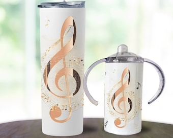 Music Tumbler Sippy Cup Custom Name Gift Set for Music Lover, Personalized Music Notes Tumbler Cup Christmas Gift Set for Music Teacher