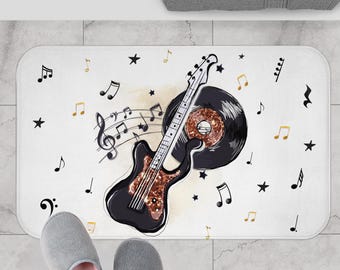 Music Bath Mat Bath Decor Housewarming Gift Music Lover Home Decor Funky Bath Mats Music Themed Decor Shower Curtain Set Retro Bath Rugs