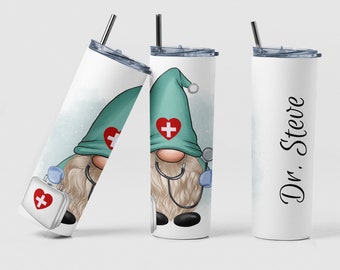 Doctor Tumbler Custom Coffee Travel Tumbler Cup Gnome Gift New Doctor Graduation, Personalized Gnome Coffee Tumbler Design Gift Doctor