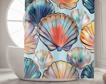 Seashell Shower Curtain For Coastal Bathroom Decor Nautical Bathroom for Beach House Decor Housewarming Gift for New Home College Apartment
