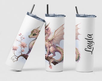 Dragon Tumbler, Cherry Blossom Tumblers, Personalized Tumbler Gift, Dragon Drink Tumbler, Dragon Art Tumbler Gift, Custom Birthday Gift, Cup