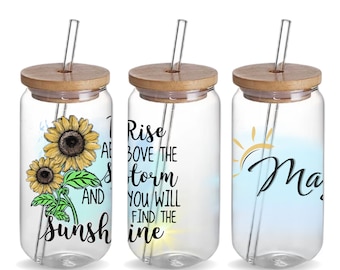 Sunflower Positive Daily Affirmation Custom 16oz Iced Coffee Glass Beer Can Tumbler Self Love Birthday Gift, Personalized Motivational Cup