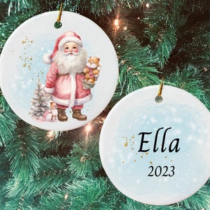 Père Noël vintage personnalisé en céramique pour sapin de Noël, décoration de sapin de Noël personnalisée en aquarelle