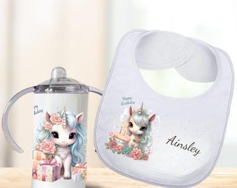 Unicorn Baby Bib Custom Absorbent Cloth Birthday Baby Girl Gift, Personalized Unicorn Birthday Bib with Name Handmade Baby Shower Gift