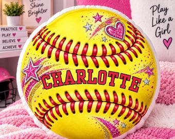 Personalized Softball Pillow, Personalized Softball Gift for Girls, Softball Birthday Gift, Custom Name Sports Pillow