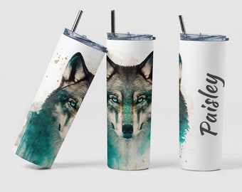 Wolf Tumbler, Personalized Cute Wolf Gift for Women, Native American Travel Mug, Wolf Heart Tribal Custom Tumbler, Wolf Illustration Tumbler