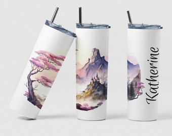 Mountain Scene Tumbler, Personalized Girls Trip Snow Mountain Tumbler Gift, Mountain Tumbler with Personalization, Castle Scene Tumbler Cup