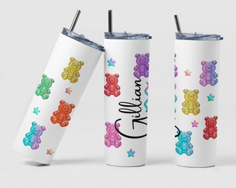 Gummy Bear Tumbler, Personalized Tumbler, Gummy Bear Gift, Cute Bear Gift, Personalized Birthday Tumbler, Custom Gift for Kid, Water Bottle