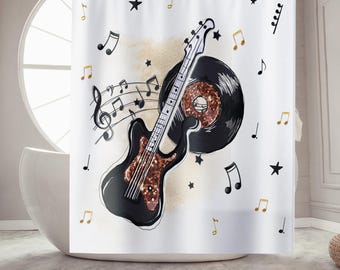 Music Shower Curtain Bathroom Decor Music Lover Gift Retro Shower Curtain Guitar Music Home Decor Housewarming Gift Rock n Roll Decor Gift