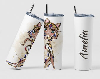 Egyptian Cat Girl Tumbler, Custom Egyptian Inspired Design Coffee Tumbler Cup Gift for Women, Personalized Egyptian Bastet Lover Tumbler