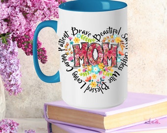 Mom Affirmation Custom Ceramic 15oz Coffee Cup Mug Birthday Gift, Personalized with Name Best Bonus Step Mom Tea Cup Mother's Day Gift