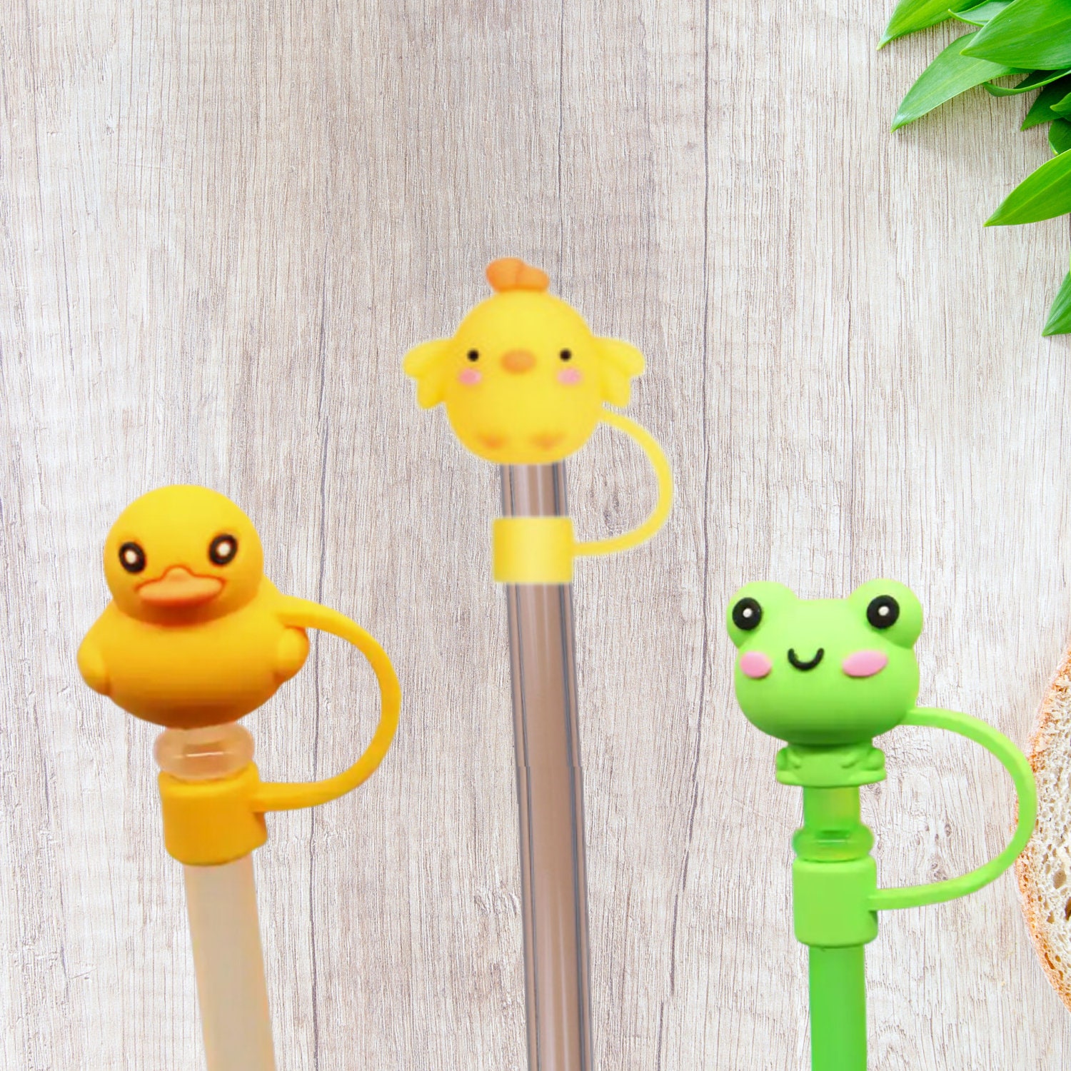 Cartoon Straw Cover Reusable Silicone Straw Caps Decor for 5-10mm (Duck Yellow), Multicolor