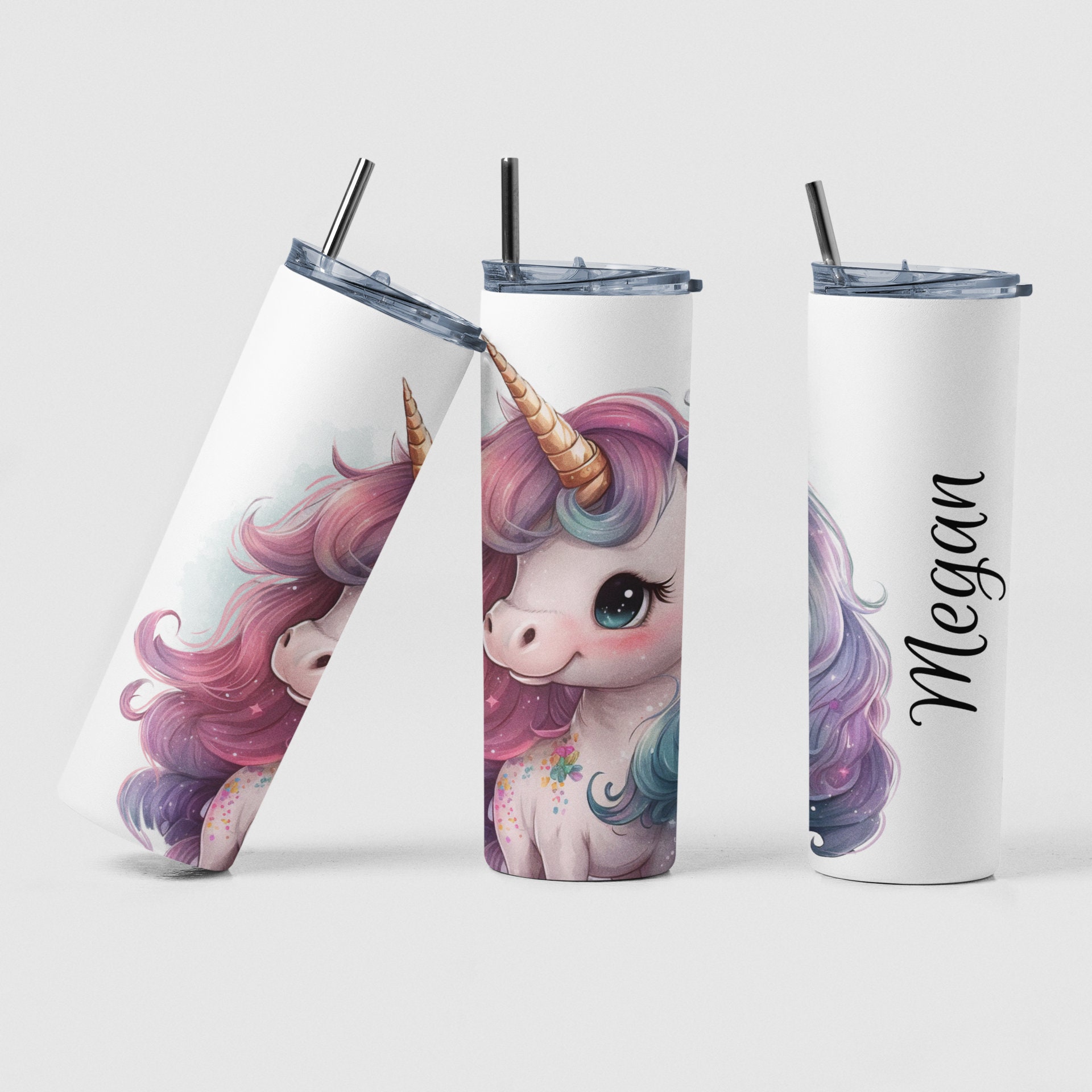 Custom Kids Tumbler Stainless Steel Water Bottle - Birthday Party Favors Gifts, Unicorn & Rainbows | Andaz Press