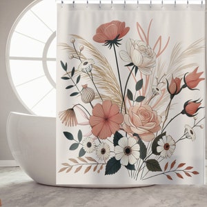 Boho Shower Curtain Boho Bathroom Decor Bathroom Accessories Botanical Curtain Floral Shower Floral Bath Curtain
