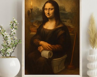 Mona Lisa Bathroom Art, Funny Toilet Humor Print, Vintage Wall Decor, Humorous Bathroom Decor, Unique Housewarming  Gift