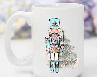 Blue Nutcracker Christmas Mug | Personalized Holiday Coffee Cup | Nutcracker Gift for Her | 11oz or 15oz Ceramic Christmas Mug