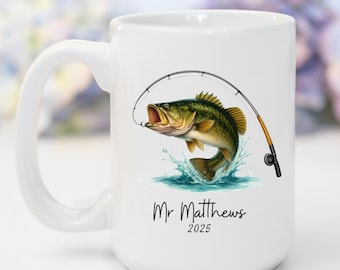 Fishing Retirement Mug, Personalized Gift for Men, Fisherman Retirement Gift, Custom Name Coffee Cup, Retired and Reeling in the Good Life