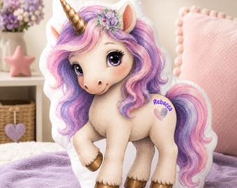 Personalized Unicorn Shaped Pillow, Custom Name Unicorn Pillow, Girls Nursery Decor, Bedroom Pillow, Kids Room Decor, Baby Shower Gift
