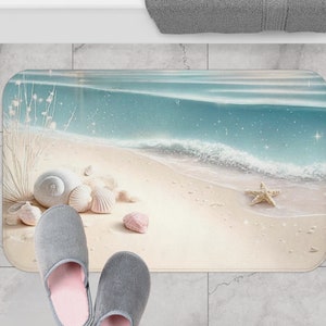 Nautical Bathroom Floor Mat Home Decor for Housewarming Gift, Ocean Microfiber Shower Mat, Beach House Bath Rug, Nautical Bath Decor