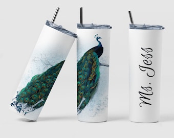 Peacock Tail Tumbler, Personalized Gift, Valentine Gift, Peacock Cup, Peacock Gift for Women, Wildlife Tumbler, Personalized Tumbler, Gift