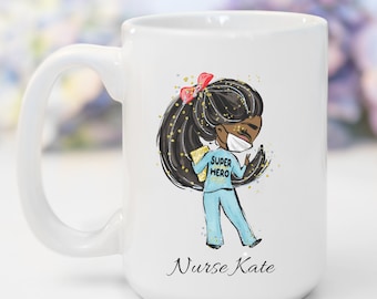 Nurse Doctor Custom Ceramic Coffee Travel Mug Gift, Personalized Cute Super Hero Nurse Ceramic Tea Mug Christmas Gift for Nurse