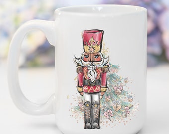 Nutcracker Christmas Custom Ceramic Coffee Travel Mug Holiday Gift, Personalized Cute Pastel Nutcracker Christmas Theme Tea Cup Gift