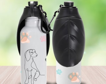 Portable Dog Water Bottle Custom 20oz Stainless Steel Gift for Dog Lover Owner, Personalized Puppy Pet Travel Water Bowl Mom Birthday Gift