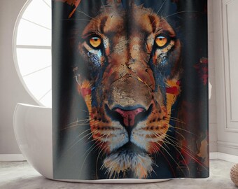 Lion Shower Curtain Bathroom Decor Safari Decor Bathroom Accessory Housewarming Gift Modern Bathroom Art Shower Curtain African Lion Decor