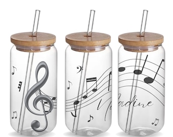 Music Notes Custom Iced Coffee Glass Tumbler Cup Music Teacher Gift, Personalized Music Note Glass Beer Can Tumbler Cup Birthday Gift