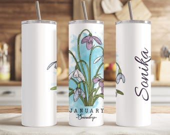 Birth Month Flower Tumbler | Personalized Flower Tumbler | Custom Name Birth Flower Cup | Floral Gift