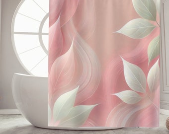 Pink Leaves Bathroom Shower Curtains Housewarming Gift, Pink Fabric Shower Curtain, Plant Lover Gift, Botanical Curtain, Bathroom Accessory