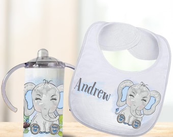 Elephant Custom Baby Boy Absorbent Bib with Name Birthday Gift, Personalized Cute Newborn Baby Boy Baby Shower Gift