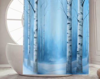 Winter Birch Shower Curtain, Icy Blue Forest Bathroom Decor, Woodland Tree Shower Curtain, Winter Cabin Bathroom, Nature Inspired Decor