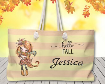 Fall Tote Bag Personalized Bridesmaid Gift Custom Girls Weekend Bag Bridal Party Shoulder Bag Gift for Her Shopping Tote Travel Beach Bag