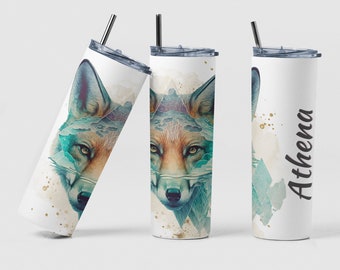 Fox Custom Coffee Travel Tumbler Cup Friendship Birthday Gift, Personalized Fox Spirit Animal Insulated Tumbler Cup Dad Gift for Fox Lovers