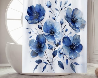 Chinoiserie Shower Curtain, Elegant Botanical Design, Vintage Floral Decor, Blue Asian Inspired Bathroom Accessory for a Chic Home Vibe