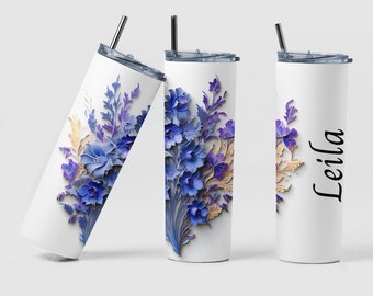 July Birth Month Flower Custom Coffee Travel Tumbler Cup Birthday Gift, Personalized Lily Birth Flower Design Tea Tumbler Cup Mom Gift